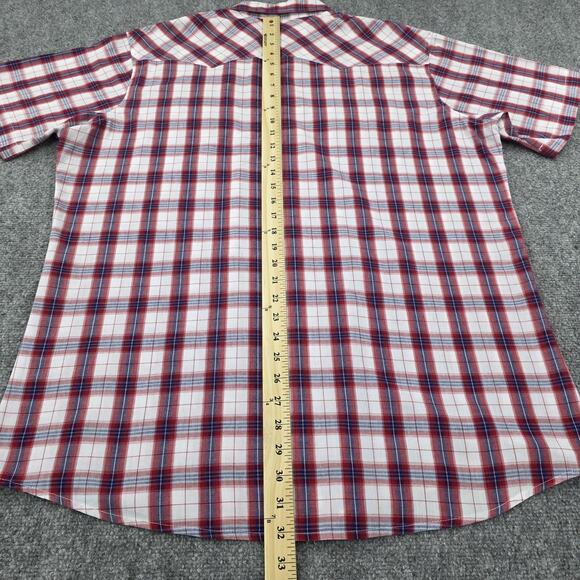 Wrangler Wrancher Shirt Mens XLT Red White Blue Plaid Pearl Snap Western Rodeo - Picture 7 of 15